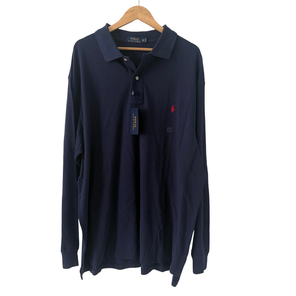 Polo Ralph Lauren Polo Shirt Mens 2XLT Navy New Long Sleeve Red Pony 2LT